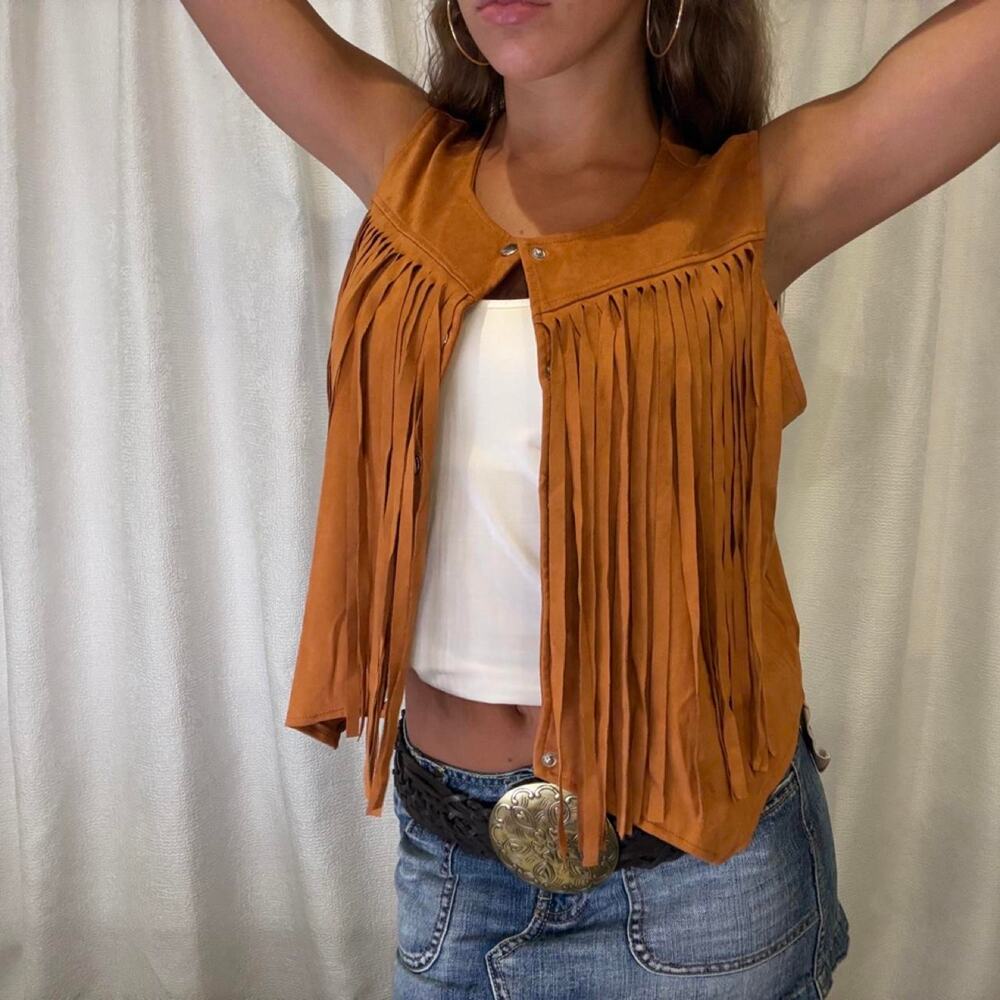 Tan suede fringe vest